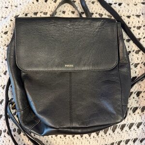 Fossil Women's Black Leather Backpack